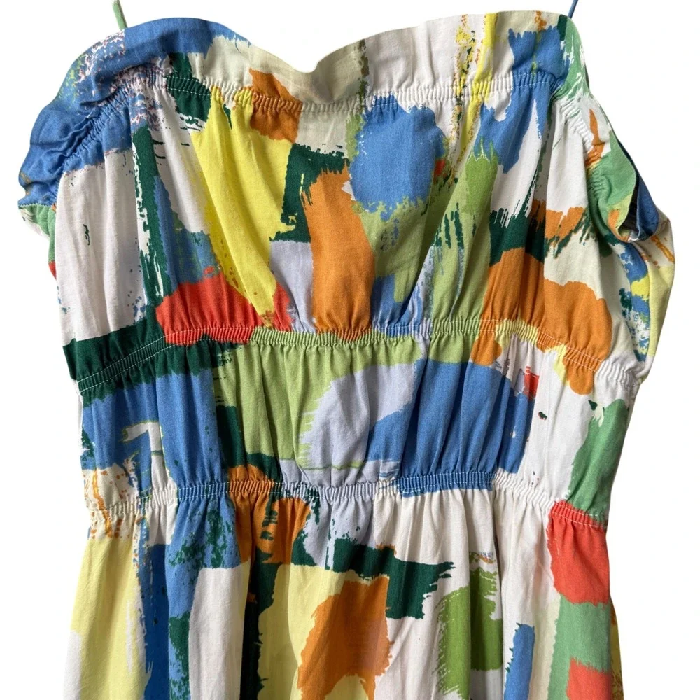 Stradivarius Abstract Paint-Print Smocked Midi Sundress –‎ Size Small - Picture 8 of 8
